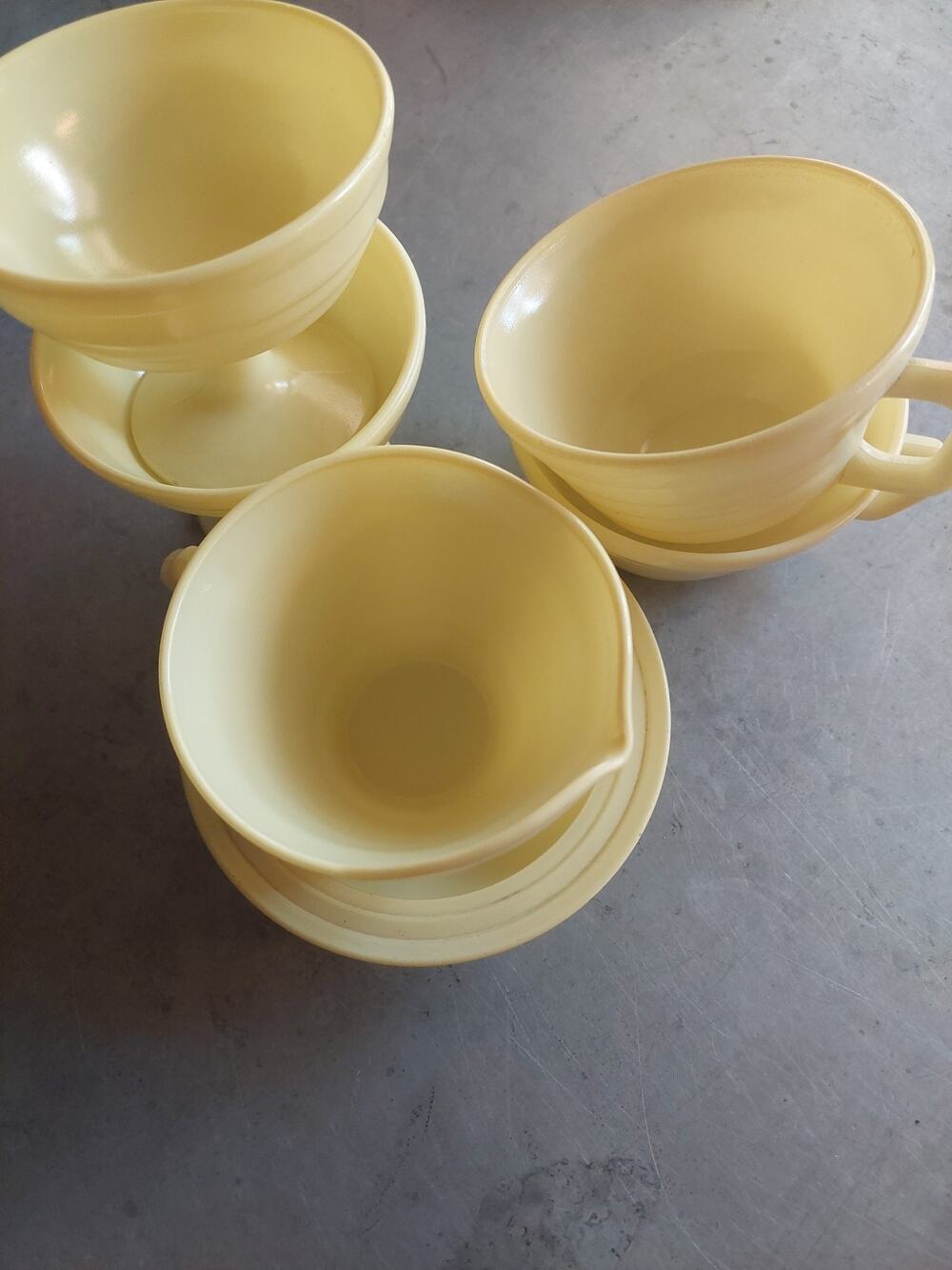 Vintage Hazel Atlas Moderntone Platonite Yellow/pastel 6 Pc Lot